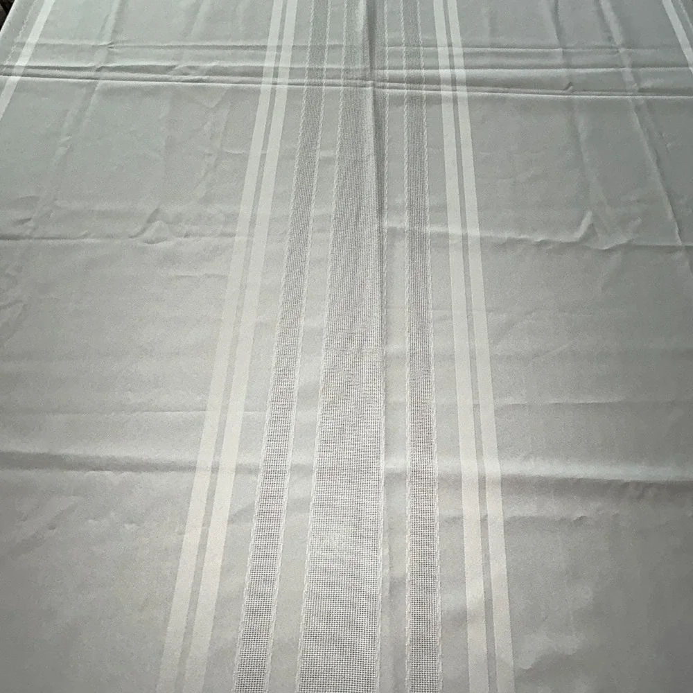 Vintage Cream Ivory Damask Stripe Tablecloth Mid-Century Rectangle 60x84